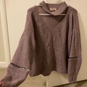 Purple Sweater with Cut out and Zipper Accents